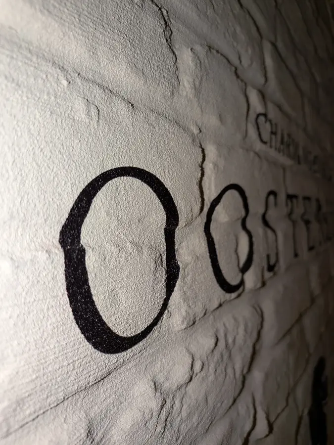 Detail: de letters volgen het reliëf van elke steen